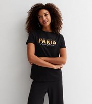 New Look Black Ombre Glitter Paris Logo T-Shirt